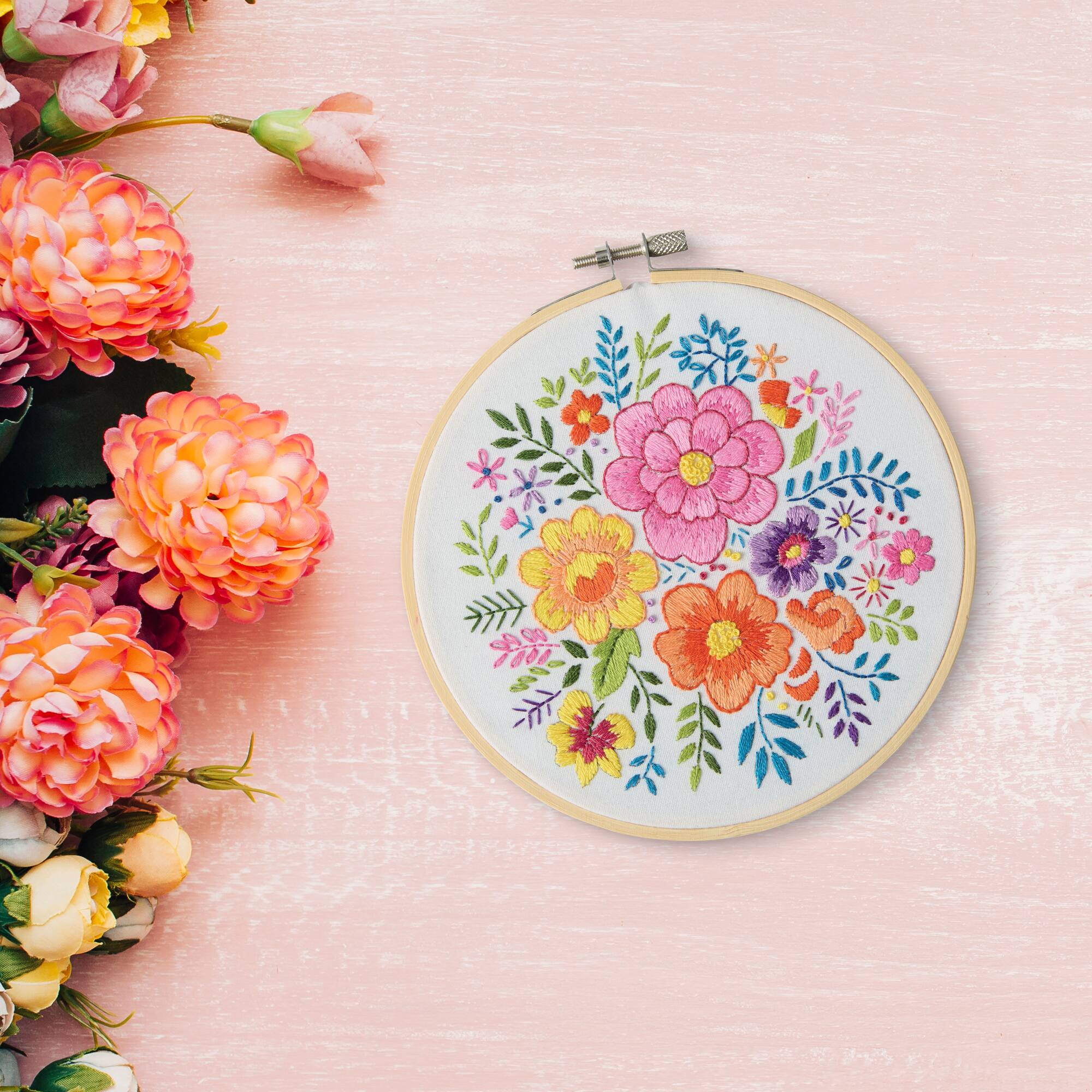 6" Floral Stamped Design Embroidery Kit with Hoop by Loops & Threads®